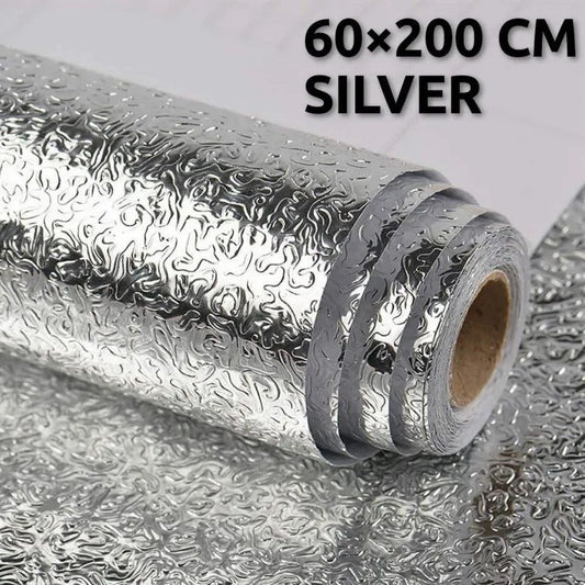 60×200cm (2meter) – Silver Foil Kitchen Oil Proof Waterproof Sticker Aluminum Foil Sheet Kitchen Stove Cabinet Stickers Self Adhesive Wallpapers