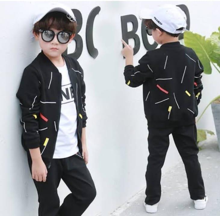 2 Pcs Boy's Fleece Printed Zipper Tracksuit