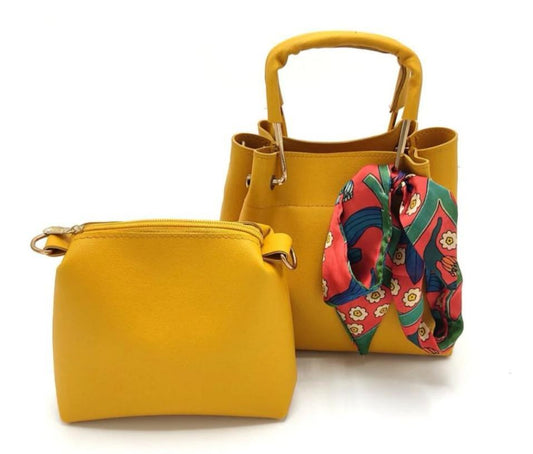 Women's PU Leather Plain Hand Bag Set