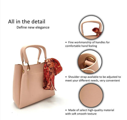 Women's PU Leather Plain Hand Bag Set