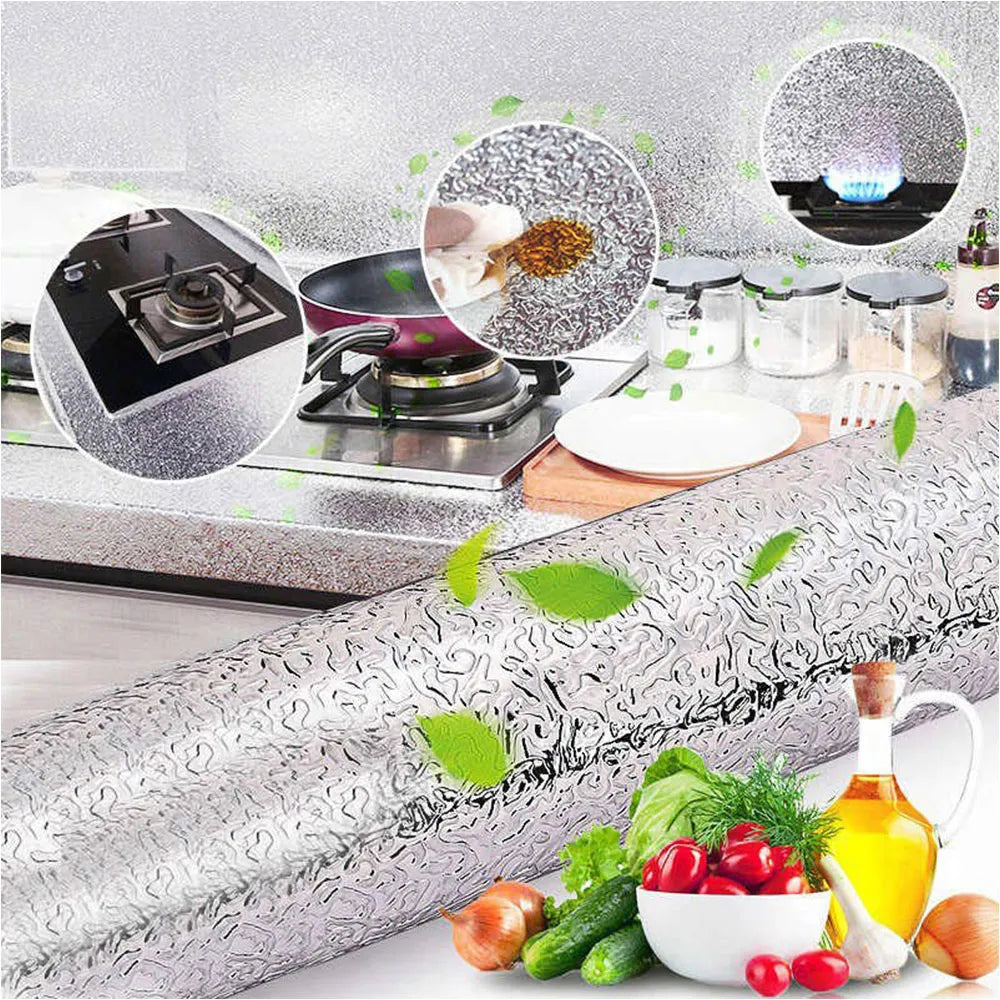 60×200cm (2meter) – Silver Foil Kitchen Oil Proof Waterproof Sticker Aluminum Foil Sheet Kitchen Stove Cabinet Stickers Self Adhesive Wallpapers